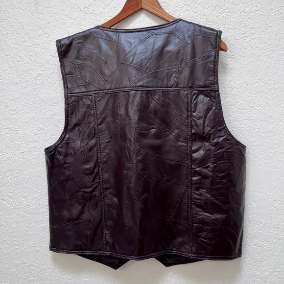 Duke Haband Mens Patchwork Genuine Leather Vest Brown Mosaic Biker Size M - Picture 5 of 5